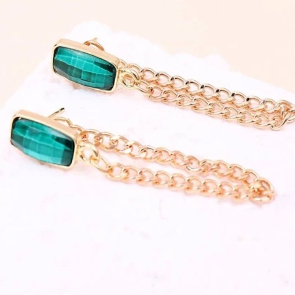 ‎Earrings womens vintage Green emerald crystal chain New